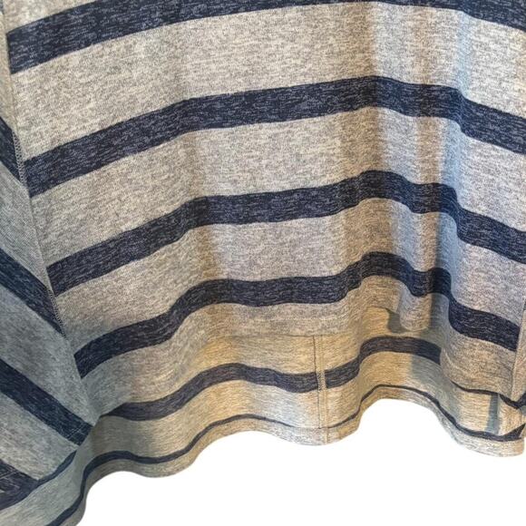 Navy Blue & Gray Striped ALine Dress 3/4 Sleeves Asymmetrical Hem Lightweight - Picture 3 of 6